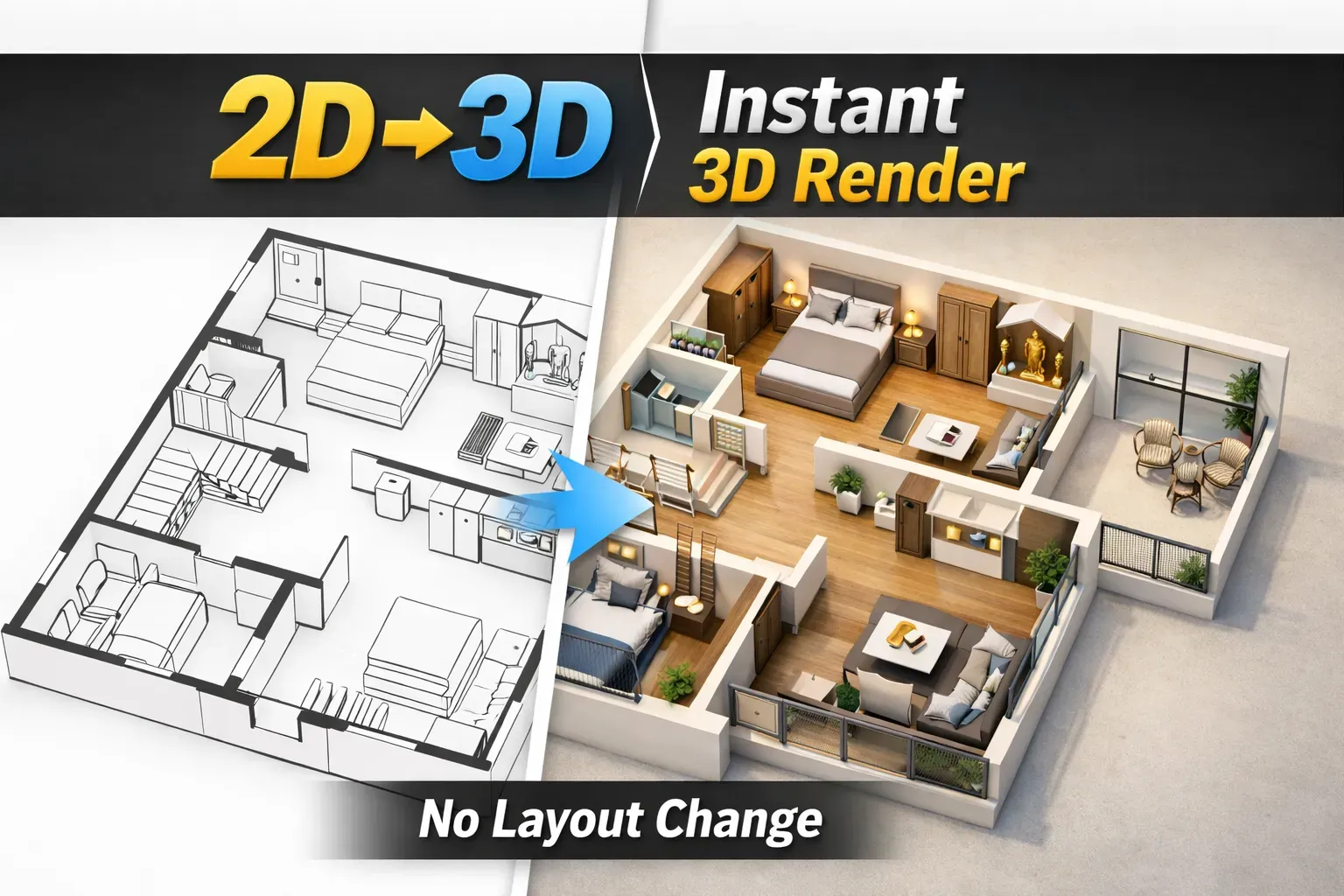 2D Floor Plan → Photorealistic 3D Interior Render | RentPrompts